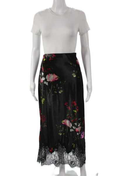 Alice + Olivia Women Maxi Skirt Black Floral Zip Size 0