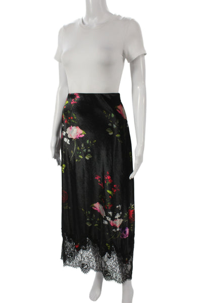 Alice + Olivia Women Maxi Skirt Black Floral Zip Size 0