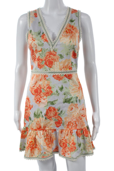 Alice + Olivia Womens Fit & Flare Floral V Neck Sleeveless Zip Dress Size 0