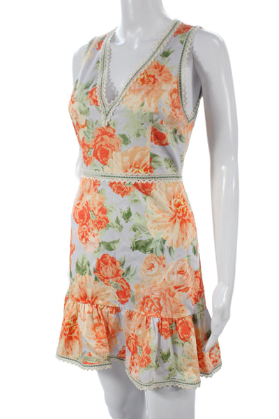 Alice + Olivia Womens Fit & Flare Floral V Neck Sleeveless Zip Dress Size 0