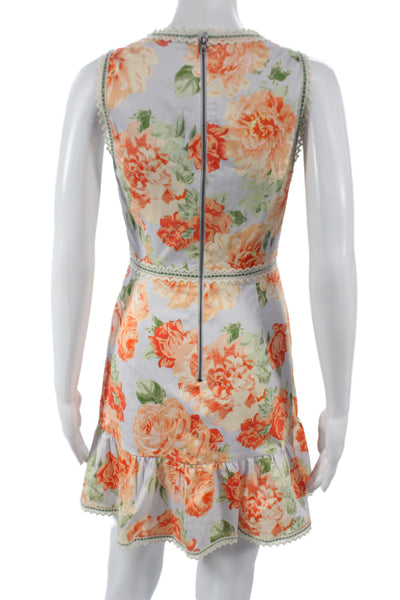 Alice + Olivia Womens Fit & Flare Floral V Neck Sleeveless Zip Dress Size 0