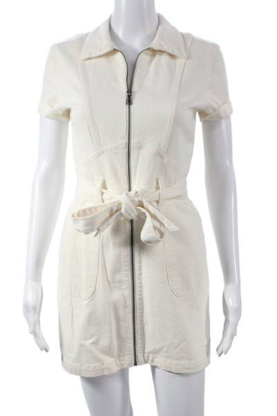 Alice + Olivia Women Shirt Dress Ivory Short Sleeve Tie Waist Size 0