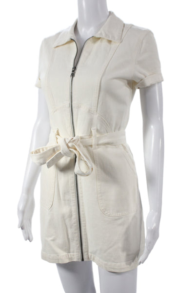 Alice + Olivia Women Shirt Dress Ivory Short Sleeve Tie Waist Size 0
