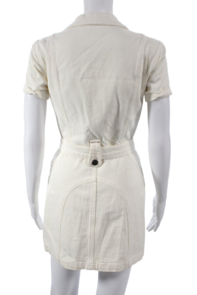 Alice + Olivia Women Shirt Dress Ivory Short Sleeve Tie Waist Size 0