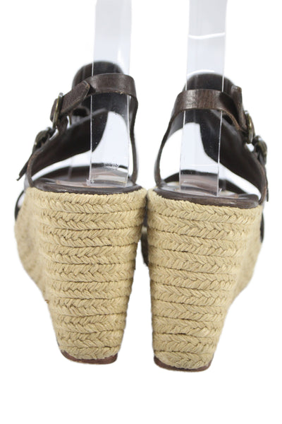 Tila March Paris Womens Wedge Heel Platform Espadrilles Sandals Brown Size 37