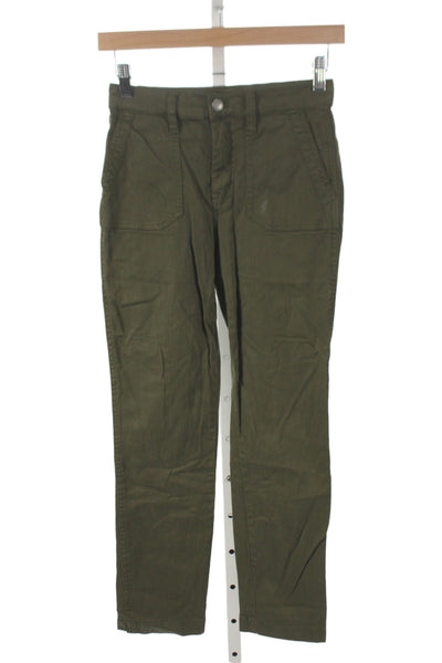 J Crew Womens Chino Pants Green Button 70% Cotton Size 24