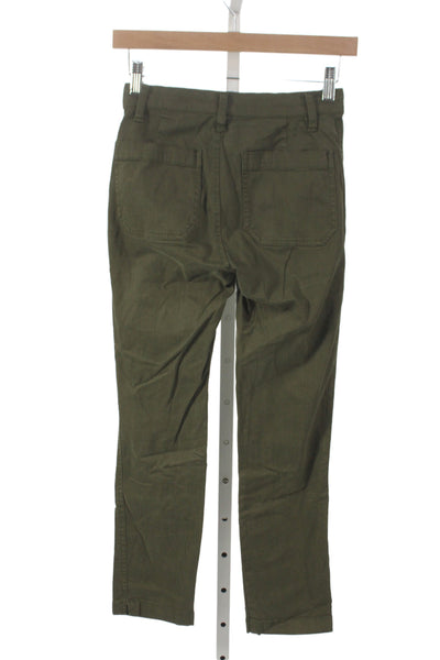 J Crew Womens Chino Pants Green Button 70% Cotton Size 24