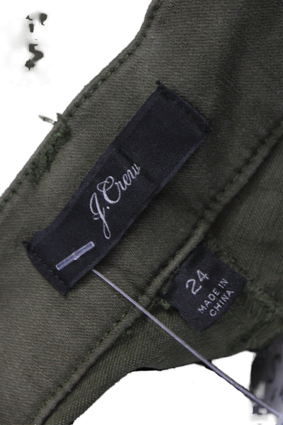 J Crew Womens Chino Pants Green Button 70% Cotton Size 24