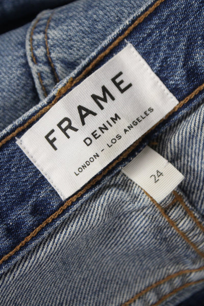 Frame Denim Womens Straight Jeans Blue Mid Rise Button 25in 100% Cotton Size 24