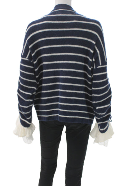 Cinq A Sept Womens Blue Striped V-Neck Cardigan Long Sleeve Preppy Size S