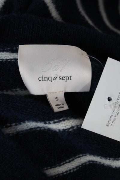 Cinq A Sept Womens Blue Striped V-Neck Cardigan Long Sleeve Preppy Size S