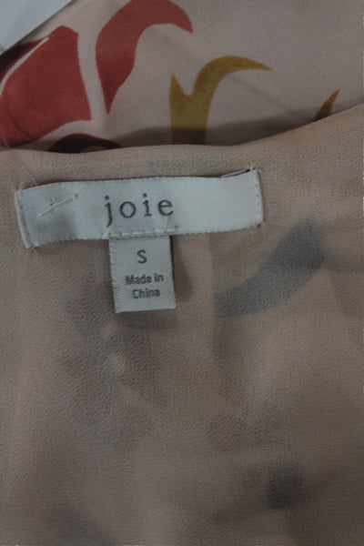 Joie Women Silk Floral V-Neck Long Sleeve Basic Blouse Beige Size S
