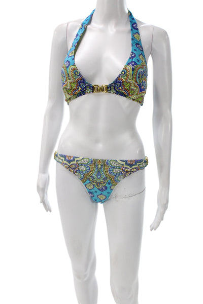 Trina Turk Womens Paisley Bohemian 2 Piece Bikini Blue Size 8