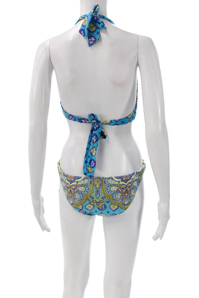 Trina Turk Womens Paisley Bohemian 2 Piece Bikini Blue Size 8