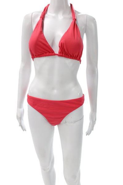 Eberjey Women 2 Piece Bikini Red Solid Nylon Beach Size L