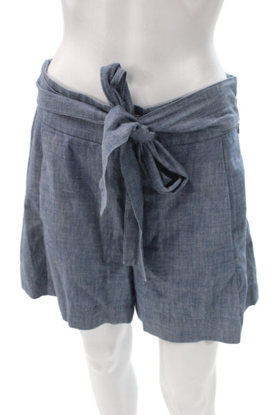 J Crew Womens Paperbag Waist Linen Shorts Blue Tie Size 6