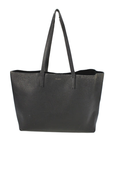 Saint Laurent Womens Leather Gold Tone Tote Shoulder Handbag Black