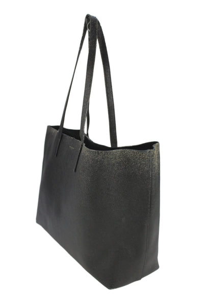 Saint Laurent Womens Leather Gold Tone Tote Shoulder Handbag Black