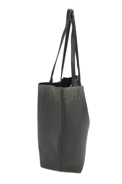 Saint Laurent Womens Leather Gold Tone Tote Shoulder Handbag Black