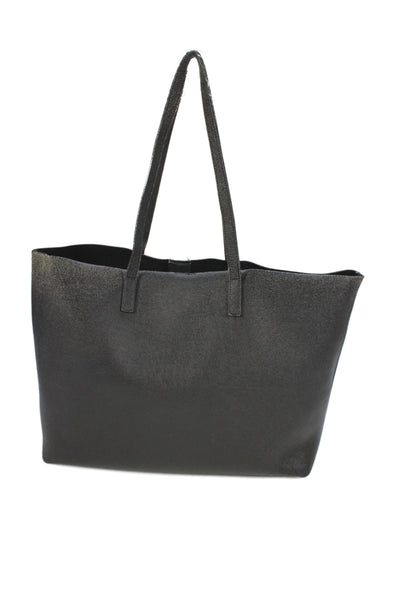 Saint Laurent Womens Leather Gold Tone Tote Shoulder Handbag Black