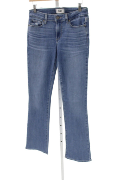 Paige Womens Bootcut Jeans Blue Cotton Blend Mid Rise Button Size 28