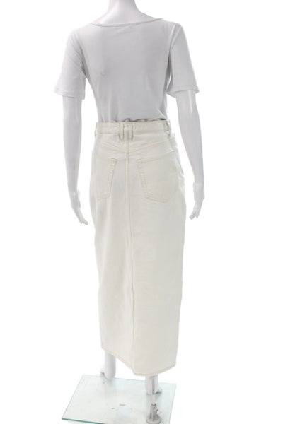 MNG Women Straight Pencil Denim Midi Skirt Ivory Button Closure Size XS