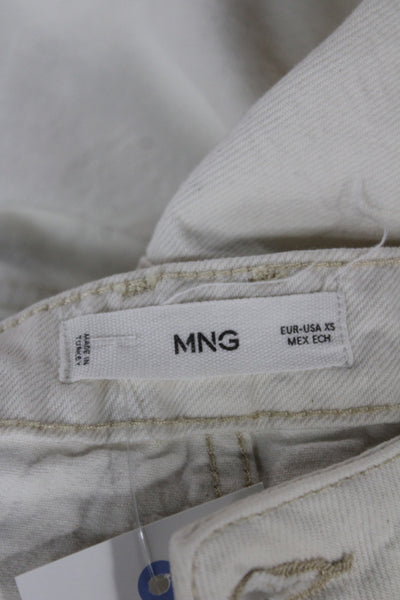 MNG Women Straight Pencil Denim Midi Skirt Ivory Button Closure Size XS