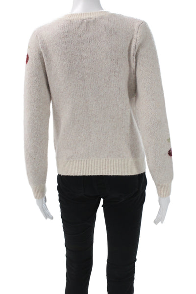 Bobeau Women Cardigan Ivory Floral Cherry Long Sleeve Round Neck Size PXS