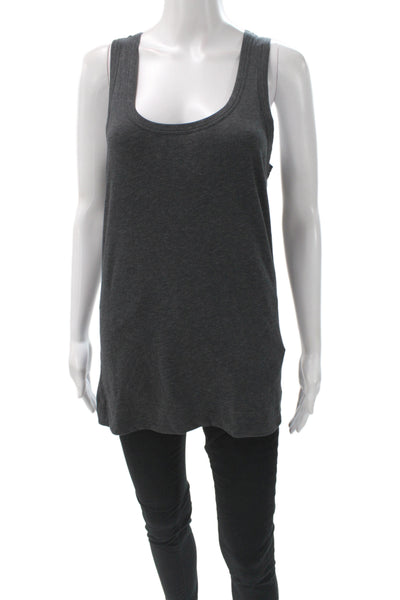 Theory Women Gray Basic Sleeveless Scoop Neck Cotton Tank Size L