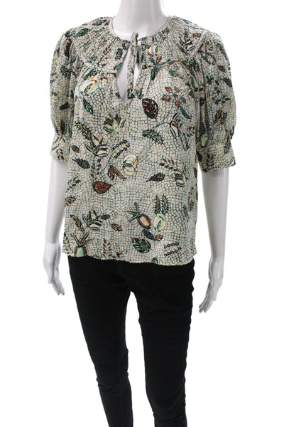 Ulla Johnson Women Silk Floral Bohemian Round Neck 3/4 Sleeve Blouse Size 0