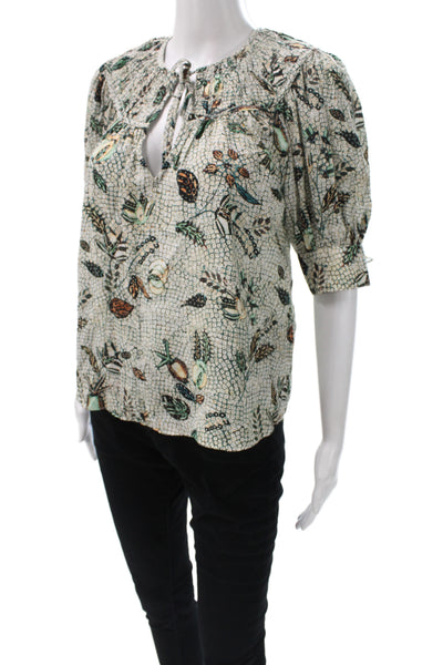 Ulla Johnson Women Silk Floral Bohemian Round Neck 3/4 Sleeve Blouse Size 0