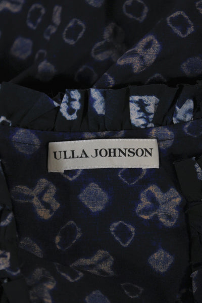 Ulla Johnson Womens Tunic Blue Cotton Geometric Short Sleeve Bohemian Size 4
