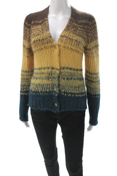Ulla Johnson Womens Brown Wool Striped V-Neck Cardigan Long Sleeve Size S