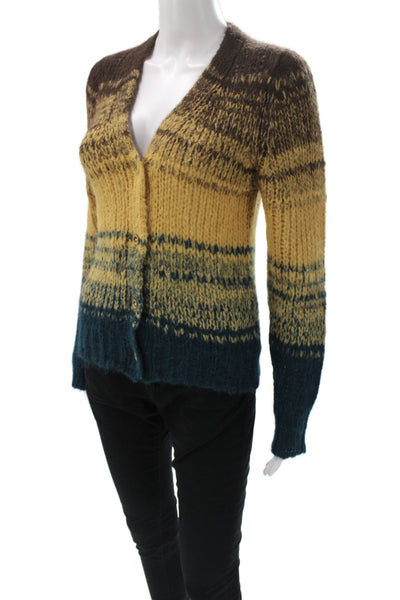 Ulla Johnson Womens Brown Wool Striped V-Neck Cardigan Long Sleeve Size S