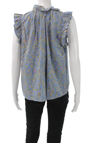 Xirena Women Camisole Blouse Blue Floral V-Neck Sleeveless Bohemian Size S