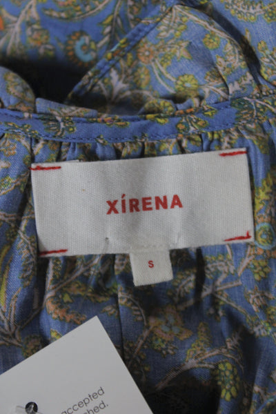 Xirena Women Camisole Blouse Blue Floral V-Neck Sleeveless Bohemian Size S