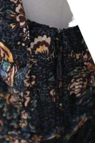 Xirena Women Camisole Blouse Blue Floral V-Neck Sleeveless Bohemian Size S