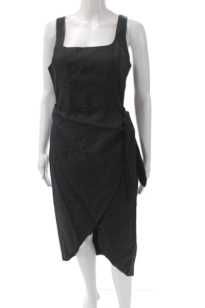 Wilfred Womens Wrap Dress Black Linen Square Neck Tie Waist Size 4