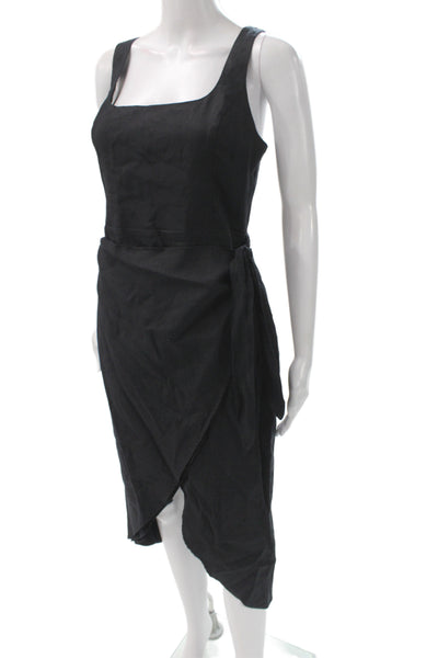 Wilfred Womens Wrap Dress Black Linen Square Neck Tie Waist Size 4