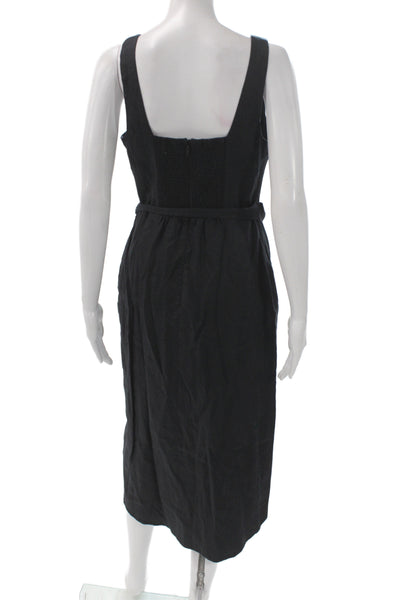Wilfred Womens Wrap Dress Black Linen Square Neck Tie Waist Size 4