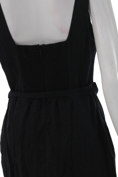 Wilfred Womens Wrap Dress Black Linen Square Neck Tie Waist Size 4
