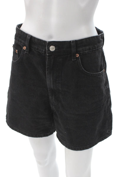 Zara Womens Mom Denim Shorts Black Button Closure Size 6