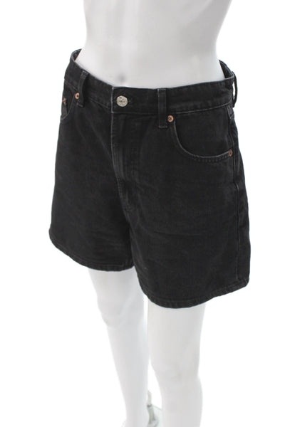 Zara Womens Mom Denim Shorts Black Button Closure Size 6