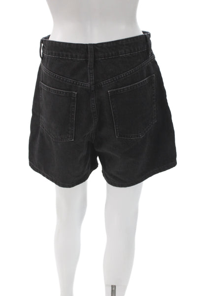 Zara Womens Mom Denim Shorts Black Button Closure Size 6