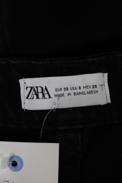 Zara Womens Mom Denim Shorts Black Button Closure Size 6