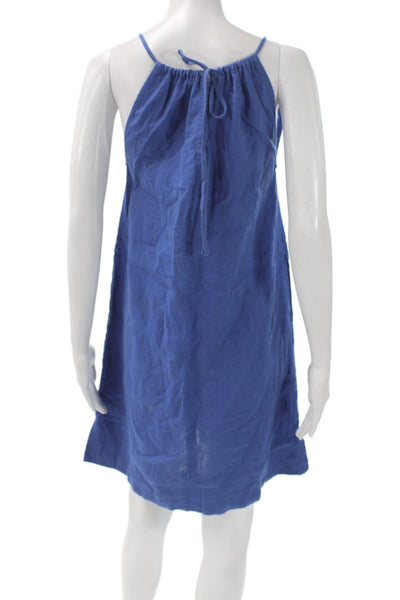 Everlane Women Sundress Blue Linen Square Neck Mini Sleeveless Size 2XS