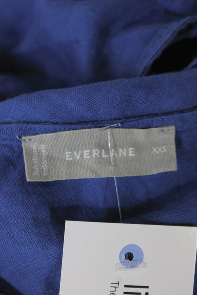 Everlane Women Sundress Blue Linen Square Neck Mini Sleeveless Size 2XS