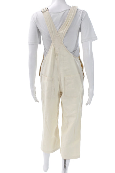 Everlane Women Overall Denim Square Neck Sleeveless Button Ivory Size 00