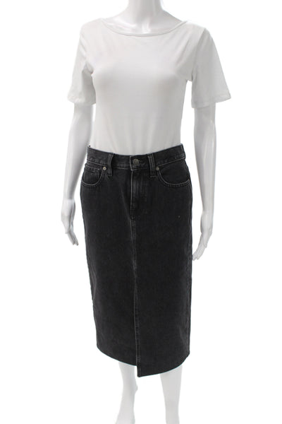 Madewell Women Straight Pencil Black Cotton Midi Skirt Size 24