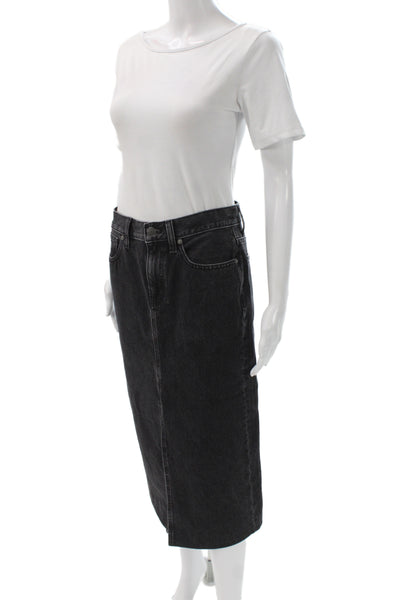 Madewell Women Straight Pencil Black Cotton Midi Skirt Size 24